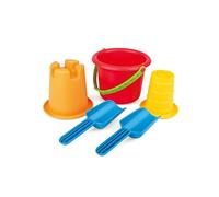Hape - Set per Spiaggia 5 in 1 - Kit di secchielli e Palette Multicolore impilabili per Gioco all’Aperto Bambini dai 18 Mesi in su