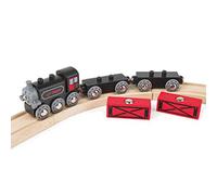 Hape Treno merci a vapore - Classico trenino giocattolo con locomotiva e vagoni magnetici per gioco bambini dai 3 anni