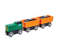 Hape Treno Merci Diesel - Locomotiva giocattolo in legno a spinta con attacchi magnetici e carico rimovibile per bambini dai 3 anni
