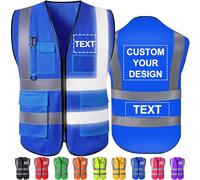 Hapelf Gilet di sicurezza personalizzato ad alta visibilità, gilet riflettenti con tasche, cerniera, logo personalizzabile, classe 2, per uomo e donna, abbigliamento da lavoro per edilizia