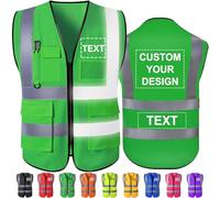 Hapelf Gilet di sicurezza personalizzato ad alta visibilità, gilet riflettenti con tasche, cerniera, logo personalizzabile, classe 2, per uomo e donna, abbigliamento da lavoro per edilizia