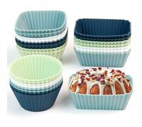 Haphome Stampi in silicone per muffin e cupcake, riutilizzabili, senza BPA, 24 pezzi in tre forme: rettangolari, quadrati e cerchi, grado alimentare