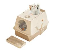 Hapihom Lettiera per gatti in acciaio inox con coperchio, 60 x 40 x 39 cm, chiusa con pedale filtro a sabbia e paletta, XXL, grande rimovibile, con bordo alto, facile da pulire, colore kaki
