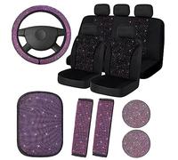 Hapihom Set di 15 coprisedili per auto da donna in cristallo per volante in velluto scintillante traspirante set di coprisedili per console centrale per interni universali