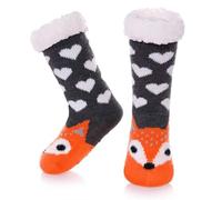 HapiLeap Bambini Antiscivolo Calzini Ragazzo Ragazza Calzini Morbido Fuzzy Caldo Spesso In Pile Foderato Calze Di Natale Bambino Invernali (Fox (3-5 Anni))