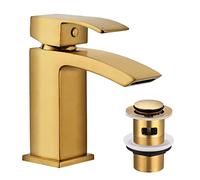 Hapilife Rubinetti per lavabo Miscelatore a cascata con scarico a scomparsa Rubinetti per lavabo da bagno in oro spazzolato Rubinetti miscelatori quadrati oro mono guardaroba rubinetto monoblocco 1