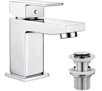 Hapilife Rubinetti per lavabo quadrati con scarico pop-up per lavabo da bagno con tubi standard del Regno Unito, miscelatore monocomando per lavabo caldo e freddo per bagno
