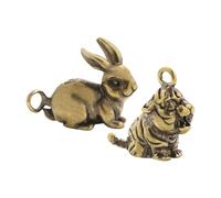 HAPINARY 2 Pezzi Ciondoli Mini Animali in Ottone Vintage Coniglietto e Tigre Accessori per Gioielli e Portachiavi Leggeri per Collane Bracciali e Borse