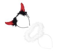 HAPINARY 2 Pezzi Fascia Halloween Corna Rosse e Aureola Angeli Piumata Bianca Accessori Leggeri per Costume e Cosplay per Donne e Uomini