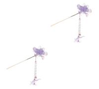 HAPINARY 2 Pz Tornante bastoncino per bacchette per giapponesi hanfu barrette hair clip per cinese forcina a fiore pendente tessuto Viola,porpora