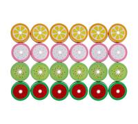 HAPINARY 24 Pezzi Coperchi Mason Jar in Metallo con Foro per Cannuccia Tappi Decorativi con Motivo Frutta per Barattoli da Bere Tenuta Ermetica e Riutilizzabili per Feste e Uso Quotidiano