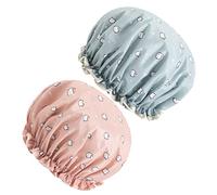HAPINARY 2pezzi Cuffie Da Doccia Impermeabili Per Donna Di Design Creativo Doppio Adatte Per Spa e Bellezza Protezione Per Rosa e Blu