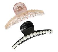 HAPINARY 2pezzi Fermagli Per Capelli Donna Con Perle Colori Bianco e Nero Pinze Moda Antiscivolo Per Coda Di Cavallo Clip Robuste Adatte Capelli Spessi e Sottili