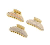 HAPINARY 3 Pezzi Clip Capelli Grandi con Strass e Perle Artiglio Antiscivolo in Plastica Dorata Fermaglio Jumbo per Capelli Lunghi e Spessi Accessorio Elegante per Donna e Ragazza