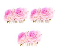 HAPINARY 3pezzi Pettine Per Artigianale Con Fiori Di Rosa Decorazione Elegante Per Sposa e Feste Accessorio Per Donne e Ragazze