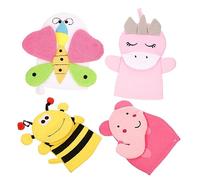 HAPINARY 4pezzi Guanti Per Bagno Disegni Di Animali e Cartoni Animati Esfolianti Per Corpo Per Ragazzo Ragazza Ragazza e Ragazzo