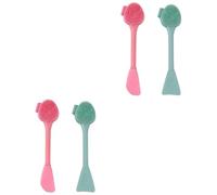 HAPINARY 4pezzi Spazzole Per Pulizia Viso Silicone Con Testa Doppia Massaggiatore Faciale e Applicatore Maschera Design Ergonomico Per Rimuovere Punti Neri e Pulire La