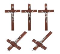 HAPINARY 5 Pezzi Pendenti Croce di Legno con Gesù Ciondolo Religioso Cristiano per Creazione Gioielli Bracciali e Collane Accessorio Croce in Legno Resistente e Leggero