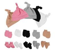 HAPINARY 5 Set Cappello Ragazzo Ragazza con Guanti e Calzini in Cotone Morbido Design Anti-graffio per Ragazzo Ragazza Mesi Cappellini e Accessori per Protezione Completa Testa-piedi