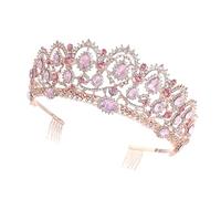 HAPINARY Corona Sposa Chic Con Cristalli Rosa e Oro Rosa Diadema Da Principessa Per Donna Accessorio Capelli Elegante Per Nozze Feste e Fotografia