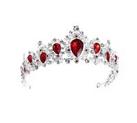 HAPINARY Nuziale Cristallo Per Sposa Coroncina Elegante Con Base Argento e Dettagli Rossi Accessorio Per Matrimonio e Cerimonie Speciali