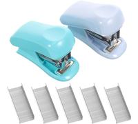 HAPINARY Set 2 Pezzi Piccola Spillatrice con Nastro Adesivo e Portapenne, Cucitrice Manuale per Ufficio, Scuola e Casa, Pinzatrice per Libri e Aula, Colori Blu e Verde