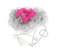 HAPINARY Set Di Parrucca Da Vecchia Signora Con Bigodini Accessori Per Donne Include Occhiali E Catena Per Cosplay E Feste A Tema