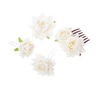 HAPINARY Set Fermagli per Chioma da Sposa con Rose Bianche, Pettine Laterale, Forcine a U e Spilla Floreale, Accessori Eleganti per Matrimonio, Damigelle e Feste Formali