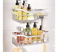 HapiRm Mensola doccia senza doti per bagno e cucina, organizer da bagno con 11 ganci, portasapone, supporto per shampoo, supporto per doccia, mensola da bagno SUS304, 3 autoadesivi