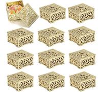 Hapivida 12 Pezzi Scatole per Bomboniere, 6x6x3 cm Scatole per Bomboniere in Stile Europeo Mini Scatoles per Caramelle Regalo Decorazioni per la Cottura (Quadrato Oro)
