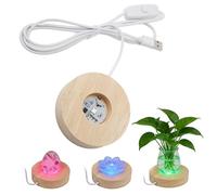 Hapivida Base Espositiva a LED per Cristalli, Elegante Base in Legno di Quercia con Luci Colorate, Diametro 8 cm Supporto per Display per Gioielli, Vetro, Acrilico, Arte, Regalo