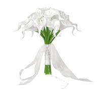 Hapivida Bouquet Sposa Artificiale Calla Bianca con Nastro | Bouquet Da Sposa Con Calla Bianche E Nastro Di Seta Per Cerimonia Allaperto