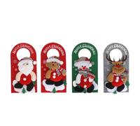 Hapivida Pendenti decorativi per maniglie della porta di Natale, 4 pezzi divertenti in materiale non tessuto riutilizzabile con motivi 3D Babbo Natale e pupazzo di neve per salone di bellezza