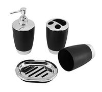 Hapivida Set di Accessori da Bagno da 4 Pezzi, Accessori da Bagno in Plastica Include Portaspazzolino, Tazza per Spazzolino, Dispenser per Sapone e Portasapone (Nero)