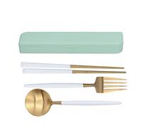Hapivida Set Posate da Viaggio, Acciaio Inossidabile Cucchiaio Forchetta Bacchette, per Scuola Ufficio (Platinum (green storage box))