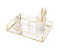 Hapivida Vassoio in Vetro Dorato a Specchio, 25 × 17 × 4,5 cm Vassoio Metallo Specchio Vassoio Portagioie Dorato, Vassoio Decorativo per Gioielli Profumi, per Vanità Comò Bagno Camera da Letto