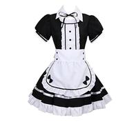 HAPNBCELE Costume classico da cameriera da donna, grazioso grembiule, vestito da cameriera francese, cosplay, feste, 7 pezzi, nero-2XL