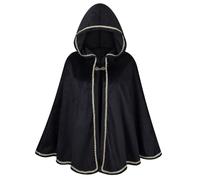 HAPNBCELE Mantello da donna in velluto con cappuccio, mantello rinascimentale medievale con cappuccio, mantello per Halloween, con chiusura ad anello in metallo (nero, 65 cm)