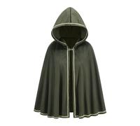 HAPNBCELE Mantello da donna in velluto con cappuccio, stile rinascimentale medievale, con cappuccio, mantello per Halloween, con chiusura ad anello in metallo (verde lace, 65 cm)