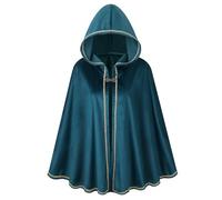 HAPNBCELE Mantello da donna in velluto con cappuccio, stile rinascimentale medievale, con cappuccio, mantello per Halloween, con chiusura ad anello in metallo (blu lace, verde, 65 cm)