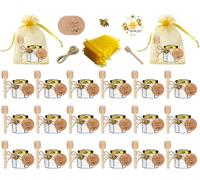 Hapneyea 20 Pack 1.5 oz esagonale vasetti di vetro miele con Dippers di legno, ciondoli di api, sacchetti regalo, biglietti di ringraziamento- Perfetto per baby shower, nozze e bomboniere di festa