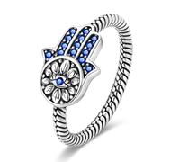 Hapour Anello da donna in argento Sterling 925, con occhio di Fatima, con pietre di zirconia cubica, anello Eternity con mano di Fatima, anello unico a fascia, taglia L1/2 - S, Metallo, zirconia