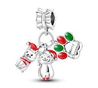 Hapour Ciondolo in argento sterling con cane gatto e Babbo Natale per collana, bracciale, collezione Buon Natale, ciondolo pendente con perline, gioielli con ciondoli a forma di animali carini