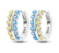 Hapour Orecchini a Cerchio incernierati da Donna Ipoallergenici di Piccole Dimensioni in Argento Sterling 925 con Gemme di Zirconia Cubica Blu e Verde
