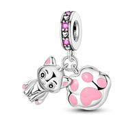 Hapour Simpatico gattino con zampa di animale domestico, gatto, ciondoli per bracciali, collane, argento sterling con pietre colorate CZ, pendenti con perline, gioielli con ciondoli fai da te