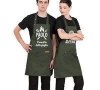 Happenings Grembiule Personalizzato con Nome - Master Chef - Barbecue Regali BBQ Papà Maestro Di Griglia - Universale - 3 tasche - Personalizzato (Oliva)