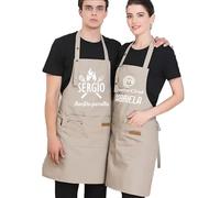 Happenings Grembiule Personalizzato con Nome - Master Chef - Barbecue Regali BBQ Papà Maestro Di Griglia - Universale - 3 tasche - Personalizzato (Beige)