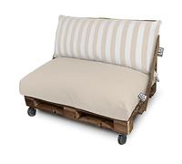 Happers Set Cuscini per Pallet da Esterno 120x80 cm + 120x45 cm Seduta e Schienale Tessuto Antimacchia Sfoderabile Lavabile in Lavatrice per Divano Pallet Giardino Patio Ecru