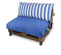 Happers Set Cuscini per Pallet da Esterno 120x80 cm + 120x45 cm Seduta e Schienale Tessuto Antimacchia Sfoderabile Lavabile in Lavatrice per Divano Pallet Blu