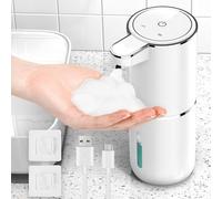 HAPPHOOH Dispenser Sapone Automatico, Dispenser Sapone Bagno a Muro Con Sensore Infrarossi, USB Ricaricabile 380ML Dispenser Schiuma Impermeabile IPX5 per Cucina, Bagno, Hotel